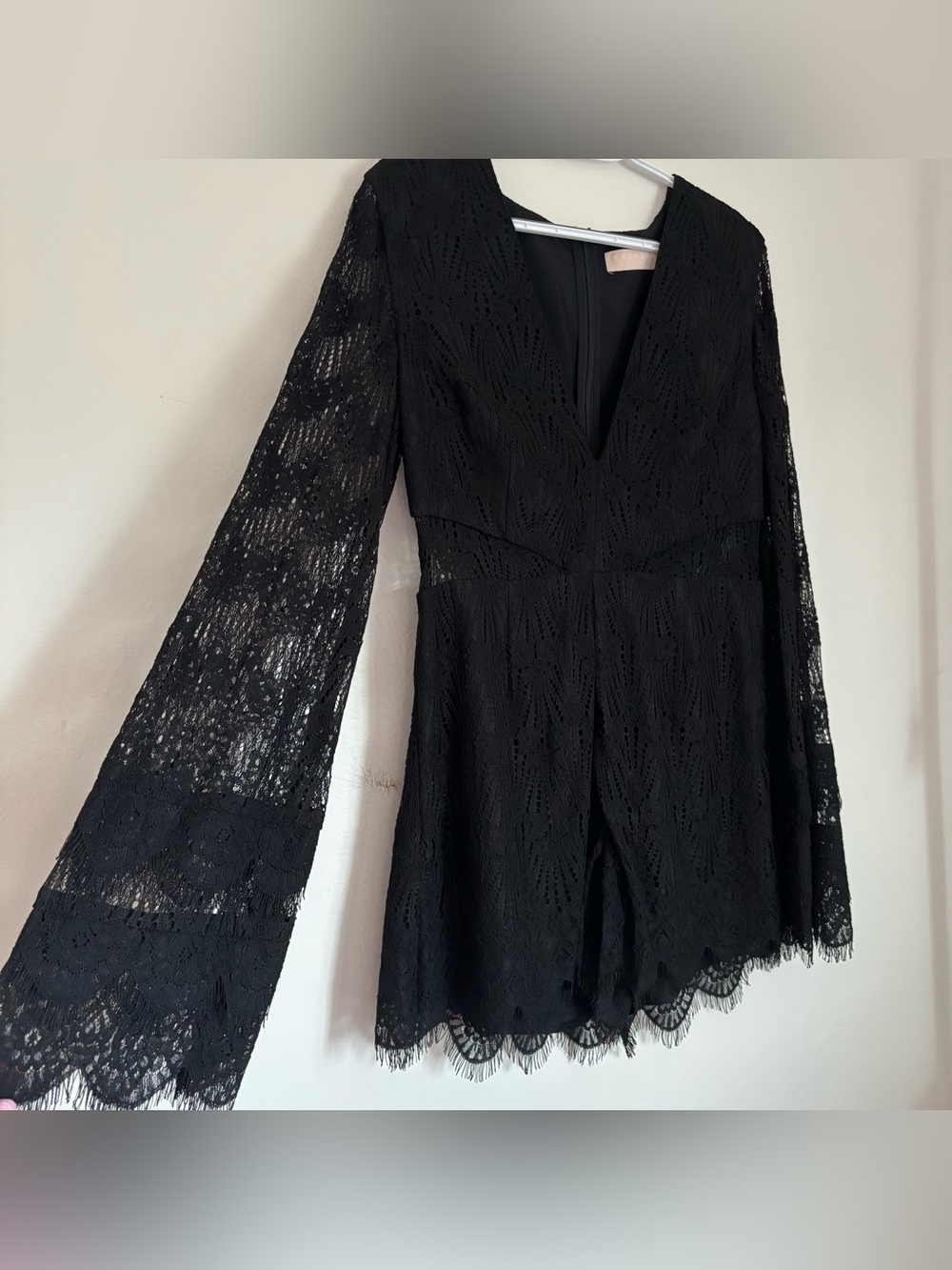KEEPSAKE The Label Harmony Lace Playsuit, Black Cutout Romper, Bell Sleeves, XL